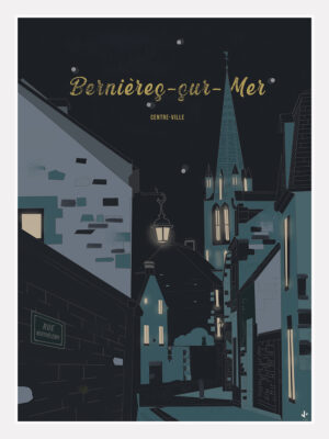 affiche illustrée centre ville de Bernières sur Mer (Calvados - Normandie)