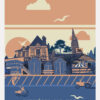 affiche illustrée de la digue de bernières sur mer Calvados Normandie
