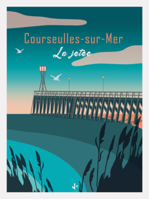 affiche illustrée Courseulles sur Mer la jetée