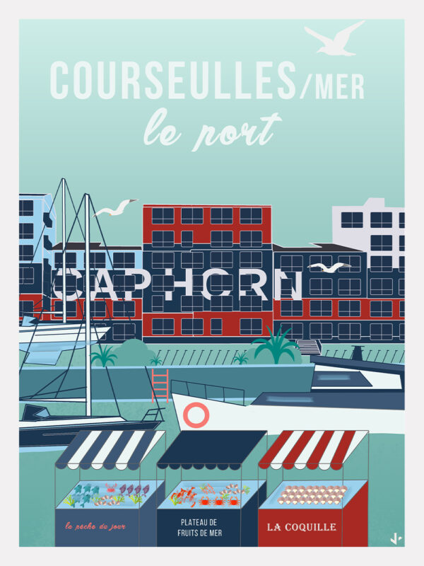 affiche illustrée port Courseulles sur Mer Calvados Normandie