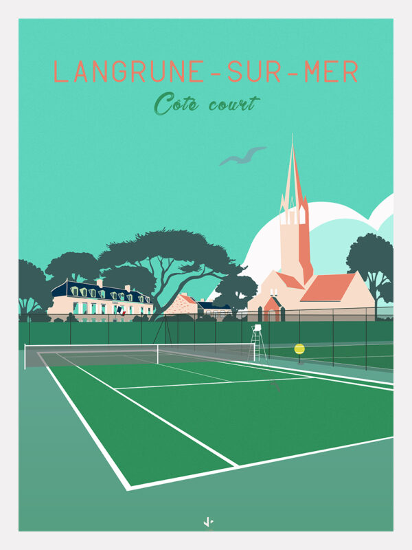 Affiche langrune-sur-mer court de tennis calvados normandie