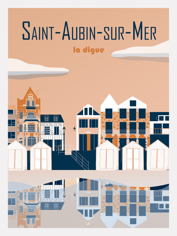 affiche illustrée de la digue de Saint-Aubin-sur-Mer Calvados