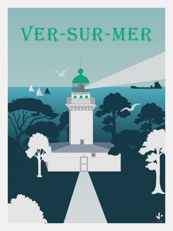 affiche illustrée du phare de Ver-sur-Mer